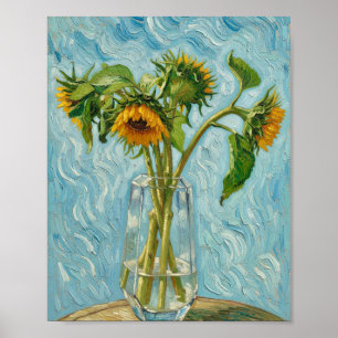 Póster Girasoles de Van Gogh en un jarrón de vidrio