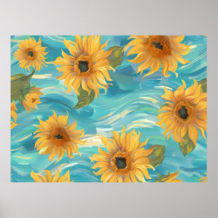 Póster Girasoles en azul