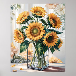 Póster Girasoles en Jarrón