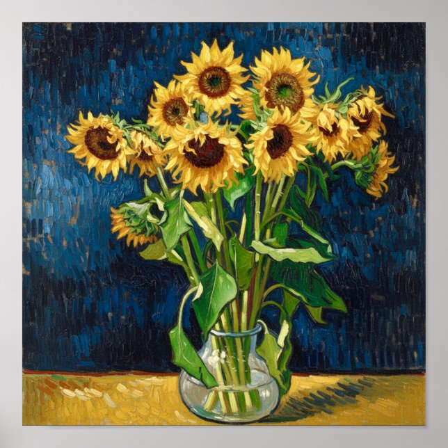 Póster Girasoles en un jarrón según Van Gogh (Frente)