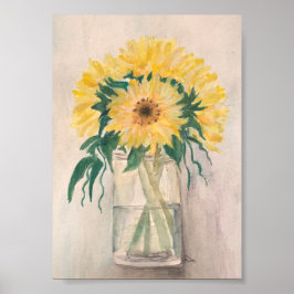 Póster Girasoles en un Poster de lienzo Vase Premium (5x7
