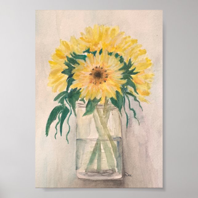Póster Girasoles en un Poster de lienzo Vase Premium (5x7 (Frente)