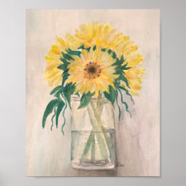 Póster Girasoles en un Poster de lienzo Vase Premium (8x1