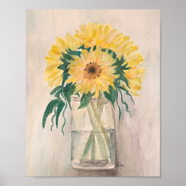 Póster Girasoles en un Poster de lienzo Vase Premium (8x1 (Frente)