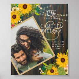 Póster Girasoles Madera Rústica FOTO Boda Guardar la Fech