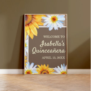 Póster Girasoles Margarita Blanca Arpillera Quinceañera B