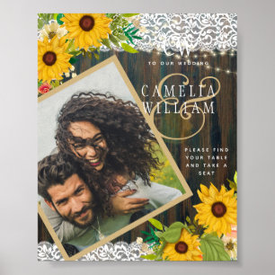 Póster Girasoles Rústicos LeahG Encaje FOTO Boda BIENVENI