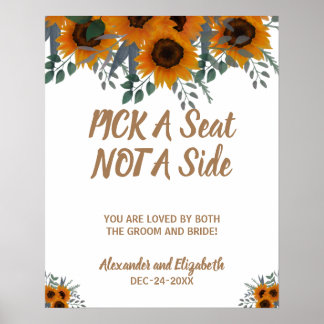 Póster Girasoles Verdor Elige un Asiento no un Lado Boda