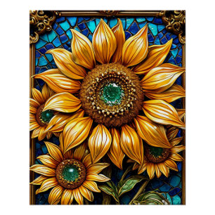 Póster Girasoles y elementos de marco decorativo