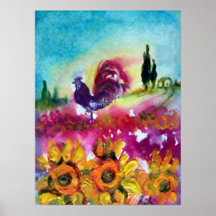 PÓSTER GIRASOLES Y GALLO NEGRO