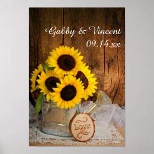 Póster Girasoles y Regadera de Jardín Boda del Granero
