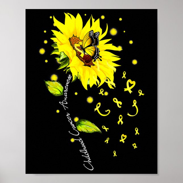 Póster Girassol Borboleta Gol de Conscientização do Cânce (Frente)