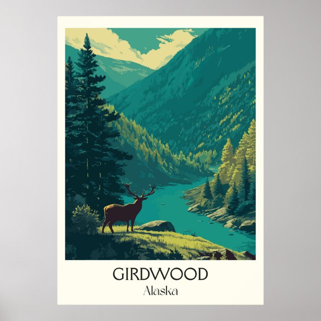 Póster Girdwood Alaska Forest Deer Nature (Frente)