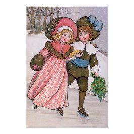 Póster Girl and boy ice skating - Florence Hardy