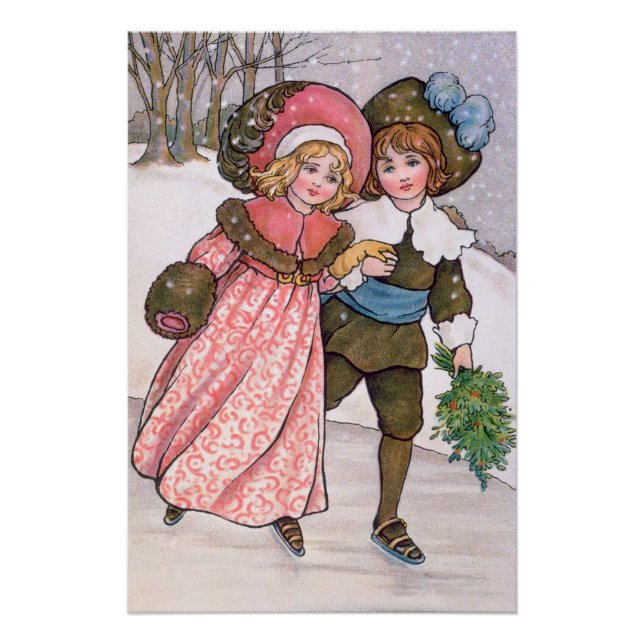 Póster Girl and boy ice skating - Florence Hardy