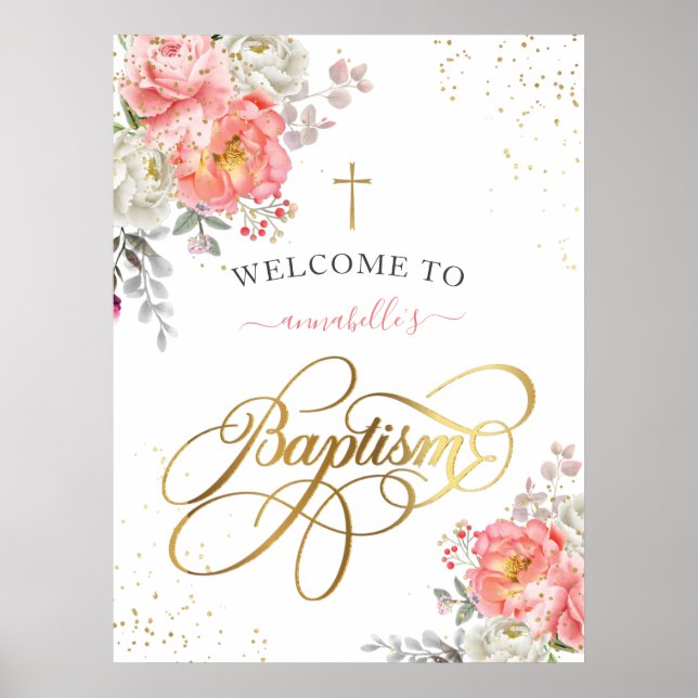 Póster Girl Baptism Welcome Floral  (Frente)
