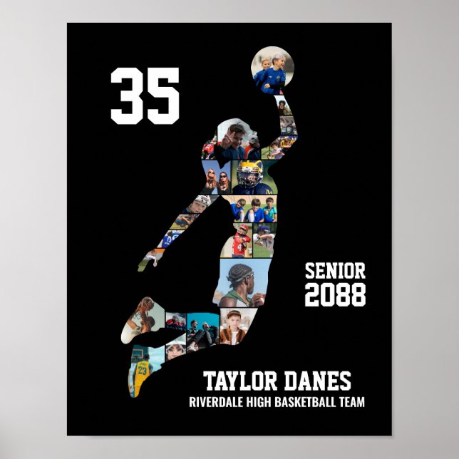 Póster Girl Basketball Player Sports Senior Photo Collage (Frente)