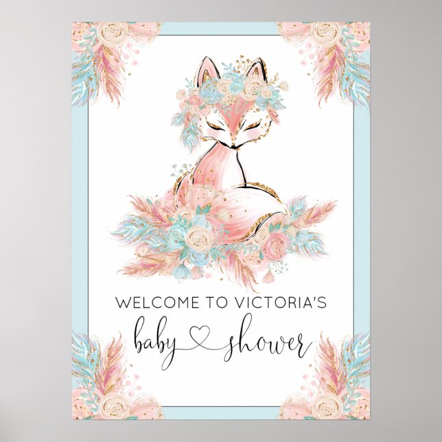 Póster Girl Fox Baby Shower Welcome Sign (Frente)