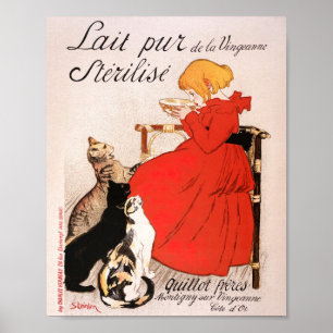 Póster Girl in Red Dress Drinking Milk Steinlen Poster