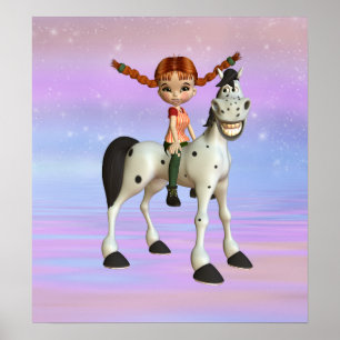 Póster Girl on Pony Magical Fantasy Poster