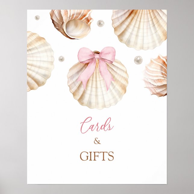 Póster Girl Pink Bow Shell Baby Shower Cards and Gifts (Frente)