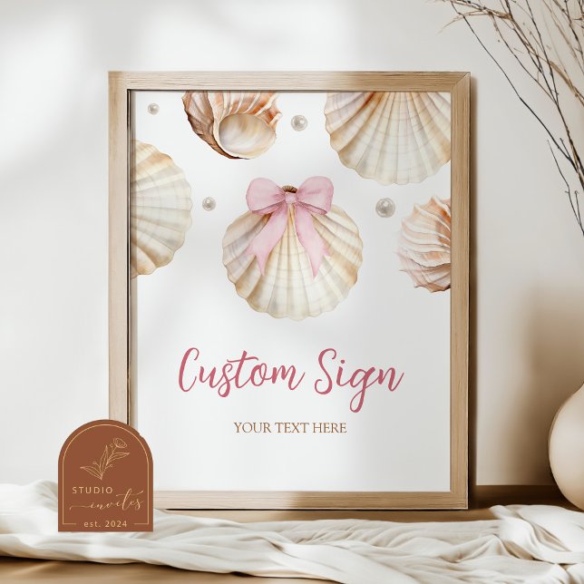 Póster Girl Pink Bow Shell Baby Shower Custom Sign (Subido por el creador)
