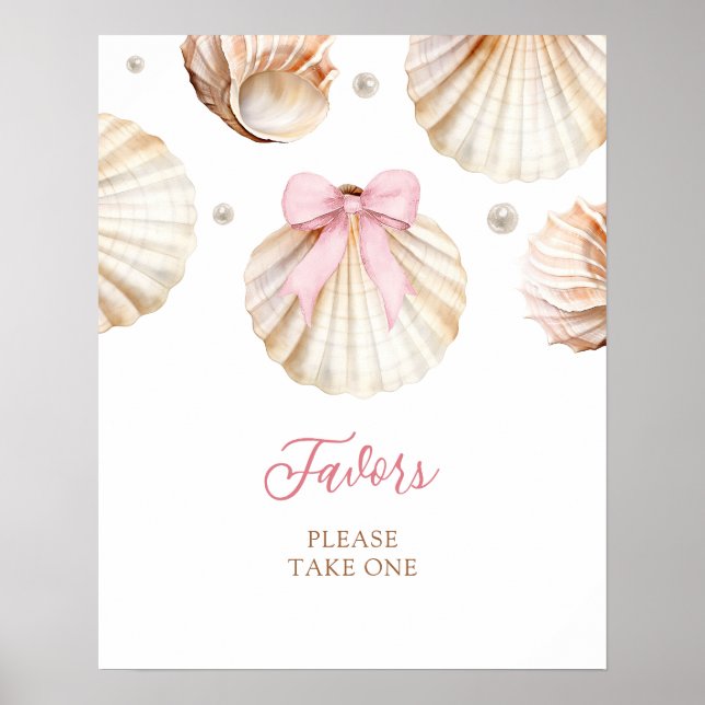 Póster Girl Pink Bow Shell Baby Shower Favors Poster (Frente)