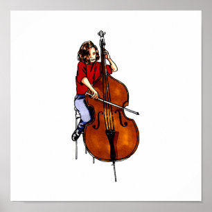 Póster Girl playing orchestra bass red shirt