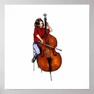 Póster Girl playing orchestra bass red shirt