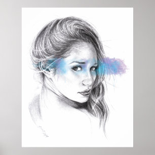 Póster Girl portrait pencil drawing art