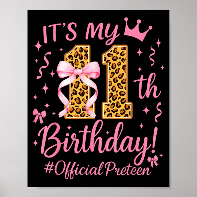 Póster Girl Preteen Nk Coquette Bow Its My 11th Birthday  (Frente)