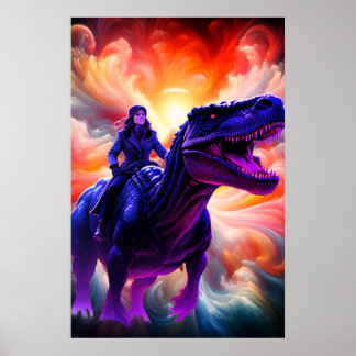 Póster Girl Riding Dinosaur for Adults + Kid's Wall Room
