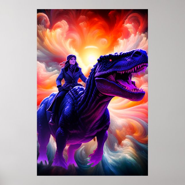 Póster Girl Riding Dinosaur for Adults + Kid's Wall Room (Frente)