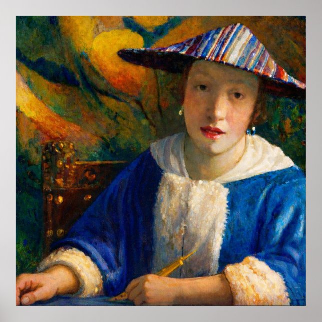 Póster Girl with a Flute by Johannes Vermeer (Frente)