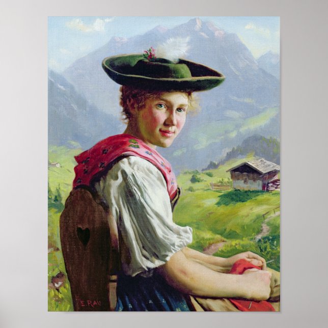 Póster Girl with a Hat in Mountain Landscape (Frente)