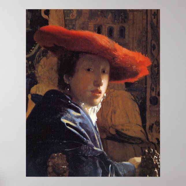 Póster Girl with a Red Hat, c.1665 (oil on panel) (Frente)