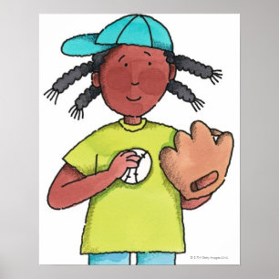 Póster Girl with Baseball & Glove