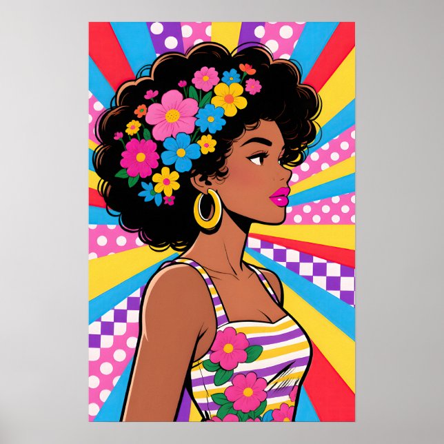 Póster Girl with Flowers Pop Art Poster (Frente)