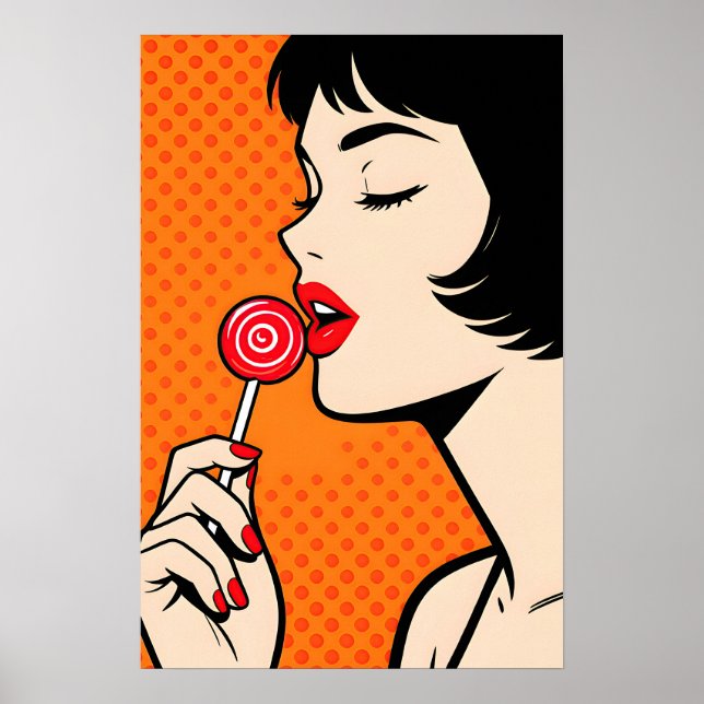 Póster Girl with Lollipopl Pop Art Poster (Frente)
