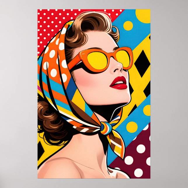 Póster Girl with Orange Sunglasses Pop Art (Frente)