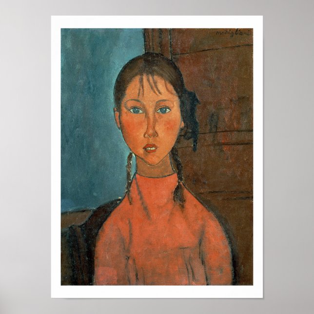 Póster Girl with Pigtails, c.1918 (oil on canvas) (Frente)