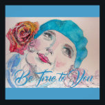 Póster Girl with Red Rose Beret Watercolor Poster<br><div class="desc">Girl with Red Rose Beret Watercolor Poster.  Designed from one of my original watercolour paintings.</div>