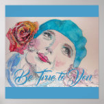 Póster Girl with Red Rose Beret Watercolor Poster<br><div class="desc">Girl with Red Rose Beret Watercolor Poster.  Designed from one of my original watercolour paintings.</div>