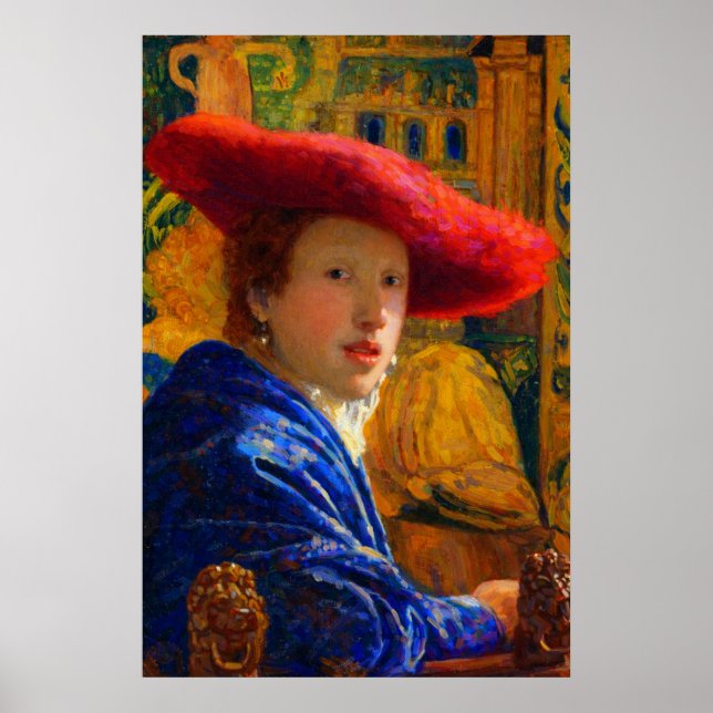 Póster Girl with the red hat by Johannes Vermeer (Frente)