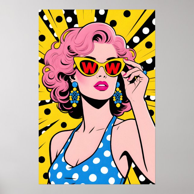 Póster Girl with Yellow Sunglasses Pop Art (Frente)