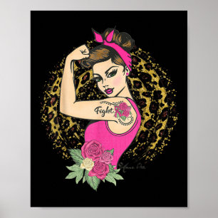 Póster Girlpower Cinta rosa lucha contra el cáncer de mam