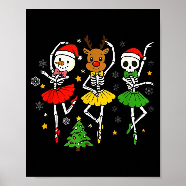 Póster Girls Christmas Ballet Skeleton Ballerina Women Sk (Frente)