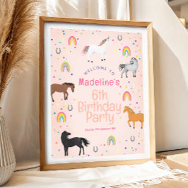 Póster Girls Cute Horse Unicorn Birthday Welcome Sign