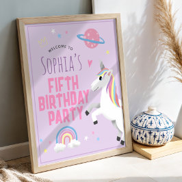 Póster Girls Cute Magical Unicorn Birthday Welcome Sign