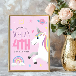 Póster Girls Cute Pink Unicorn Welcome Sign
